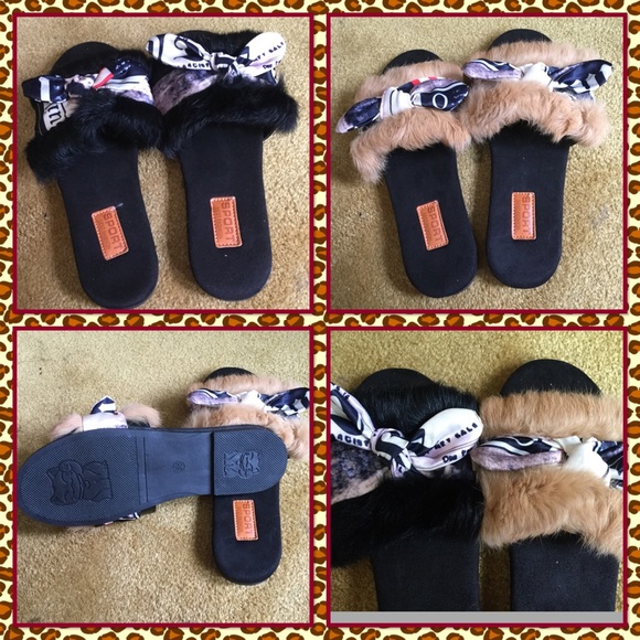 Faux fur flat sandals - Picture 2 of 2